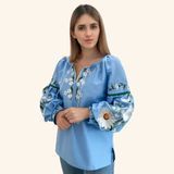 Жіноча вишиванка Boho &laquo;Romashka&raquo; блакитна, льон VW21 фото