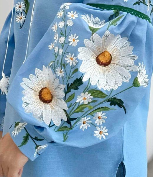 Жіноча вишиванка Boho &laquo;Romashka&raquo; блакитна, льон VW21 фото