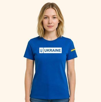Жіноча футболка з принтом &laquo;Ukraine-прапор&raquo;, синя FW55 фото