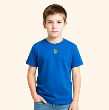 Футболка для хлопчика тризуб вишитий, синя FDH17 фото