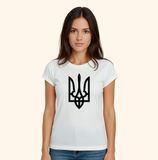 Жіноча біла футболка з принтом &laquo;Тризуб чорний&raquo; FW23 фото