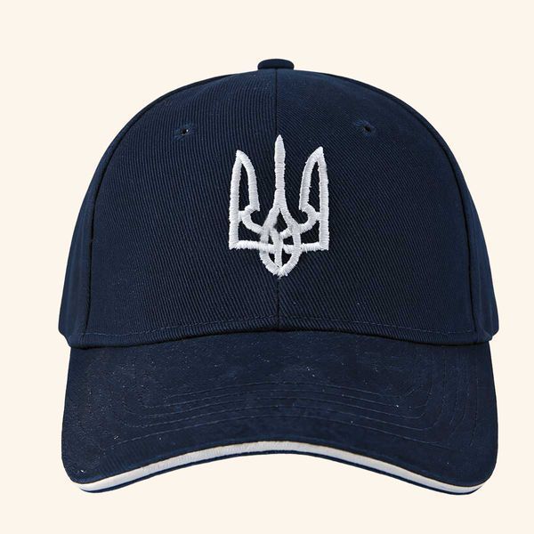 Кепка бейсболка &laquo;Тризуб&raquo; темно-синя з білою полоскою та білою вишивкою cap11 фото
