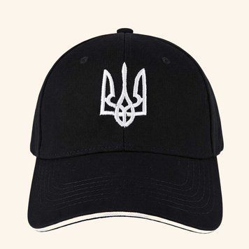 Кепка бейсболка &laquo;Тризуб&raquo; чорна з білою полоскою та білою вишивкою cap12 фото