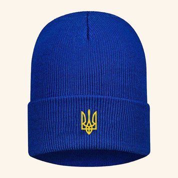 Шапка зимова Тризуб жовтий, синя SZ06 фото