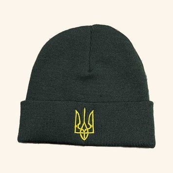 Шапка зимова Тризуб жовтий, хакі SZ07 фото