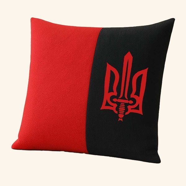 Декоративна подушка з тризубом червоно-чорна &ndash; велюр DP05 фото
