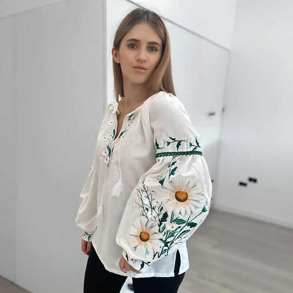 Жіноча вишиванка Boho &laquo;Romashka&raquo; біла, льон  VW20 фото