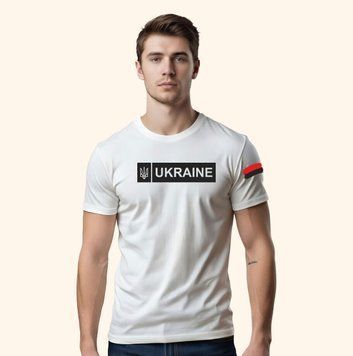 Чоловіча футболка з принтом "Ukraine - прапор", біла FM30 фото