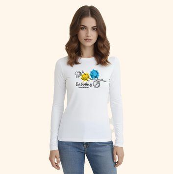 Жіноча біла футболка з принтом &laquo;Бавовна&raquo;, довгий рукав FW04 фото